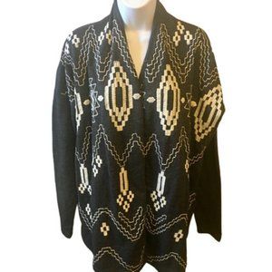 Lucky Lotus Open Front Cardigan Gray White Embroidery Lucky Brand Boho Med